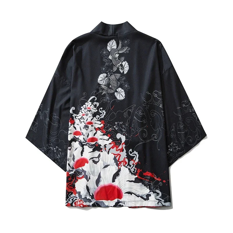 Bebovizi Japanese Style Cat Samurai Kimono Streetwear Men Women Cardigan Japan Harajuku Anime Robe Anime Clothes 2023 Summer