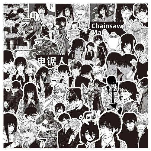 10/30/75Pcs Black and White Chainsaw Man Stickers Anime Decals Cool DIY Skateboard Laptop Phone Waterproof Cartoon Sticker Toys