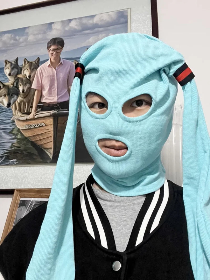 Hatsune Miku Balaclava Mask Anime-Themed Hood Soft Breathable Fabric for Cosplay Street Fashion Conventions