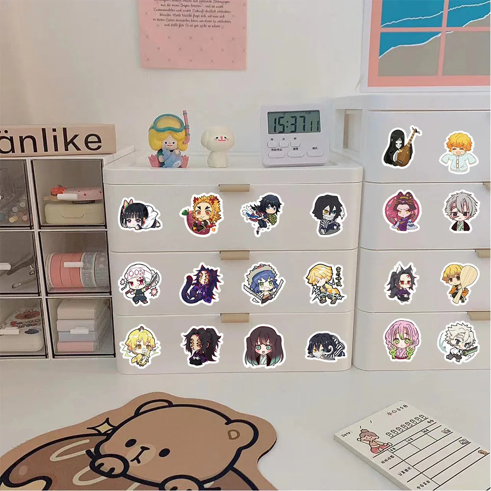 60Pcs Cute Cartoon Anime Demon Slayer Anime Stickers Decoration Laptop Phone Suitcase Notebook Label Stationery Sticker