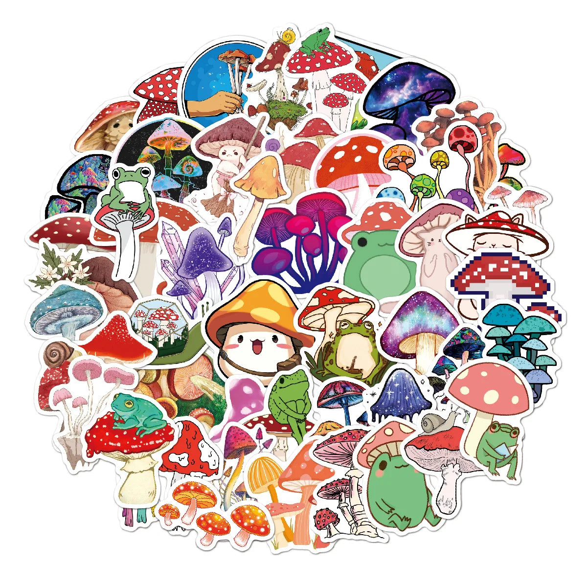 50Pcs Colorful Psychedelic Mushroom Rainbow Stickers Aesthetic Cute Plant Mushroom Stickers for Graffiti Skateboard Laptop Decor