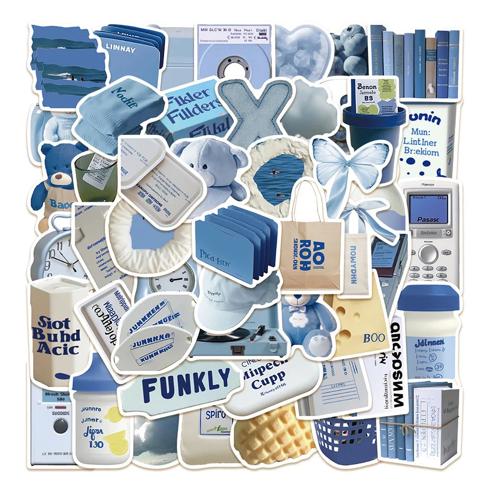 57Pcs Blue Stickers Aesthetic Waterproof Laptop Stickers Decals Water Bottle Laptop Computer Skateboard