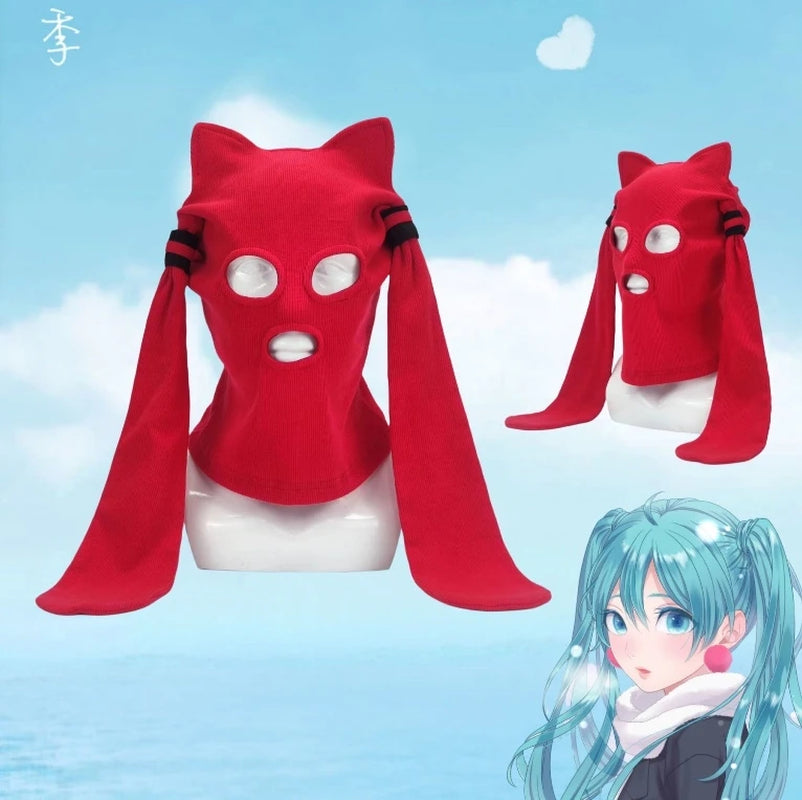 Hatsune Miku Balaclava Mask Anime-Themed Hood Soft Breathable Fabric for Cosplay Street Fashion Conventions