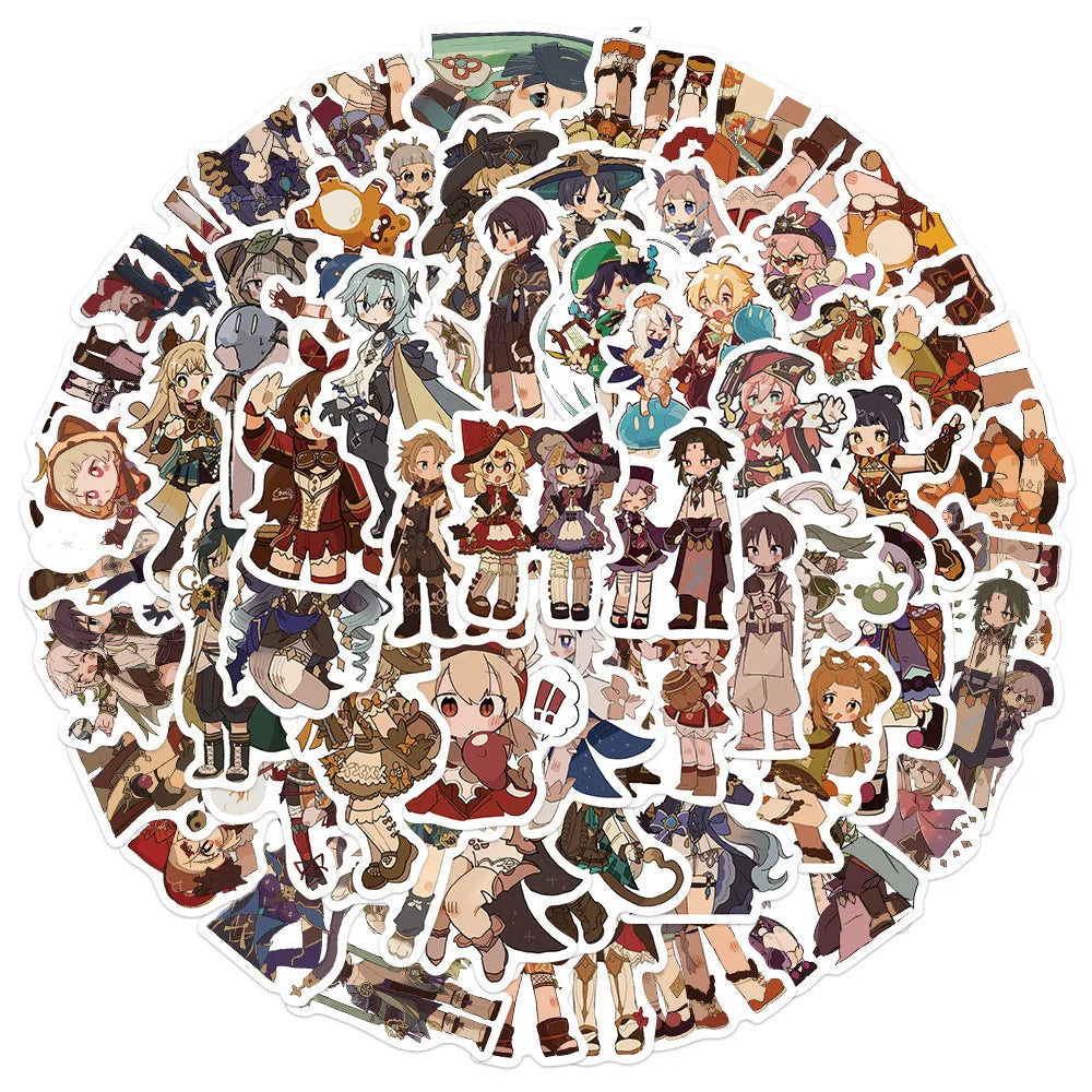 60Pcs Genshin Impact Stickers, Cute Cartoon Anime Game Stickers, Aesthetic Adhesive Vinyl Sticker Decals, Stickers for Phone