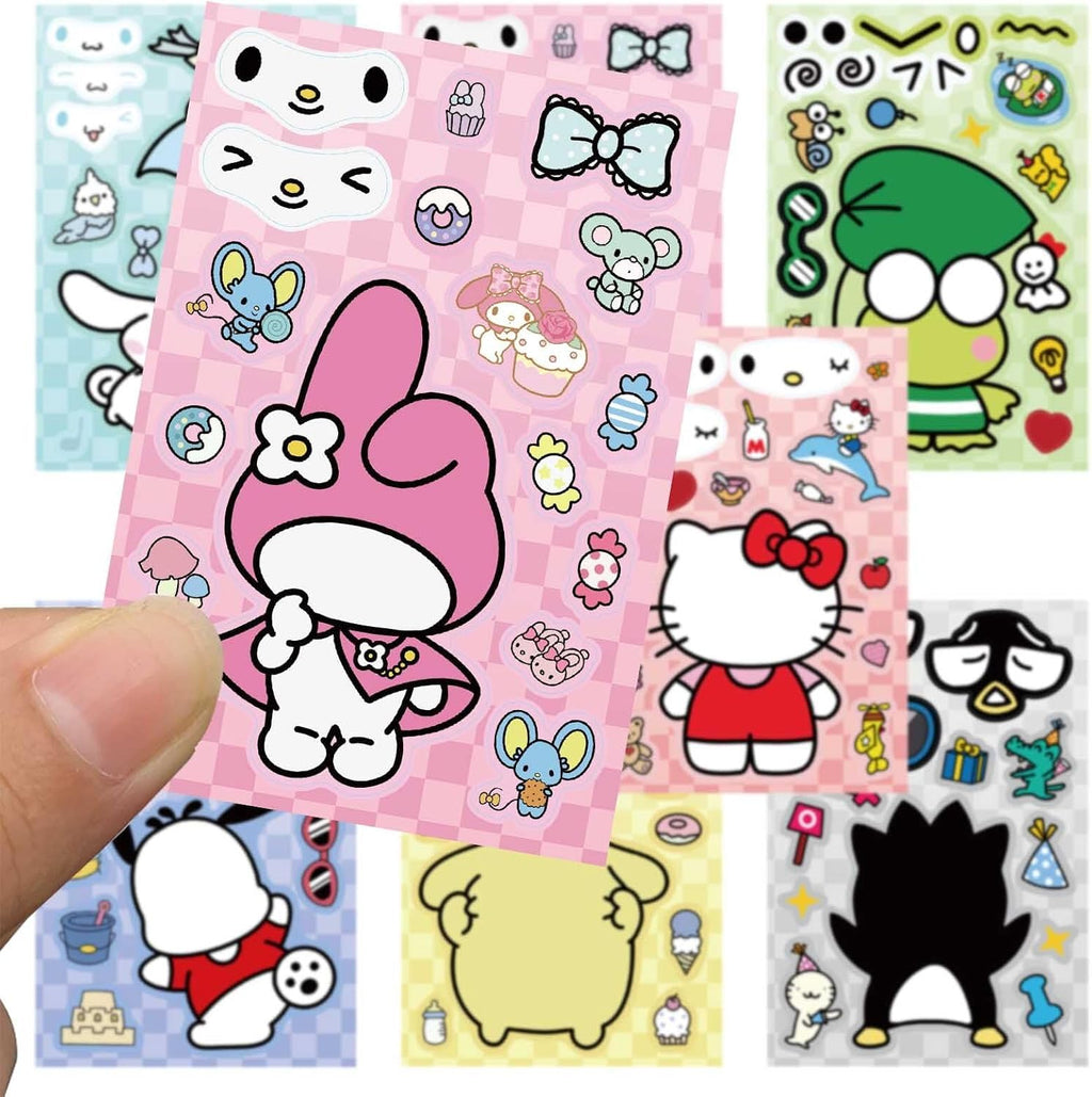Cute Anime Stickers, 24Sheets Make Your Own Cartoon Anime Stickers, Make a Face Sticker, Classic Anime Themed Decals, Art Craft Party Supplies