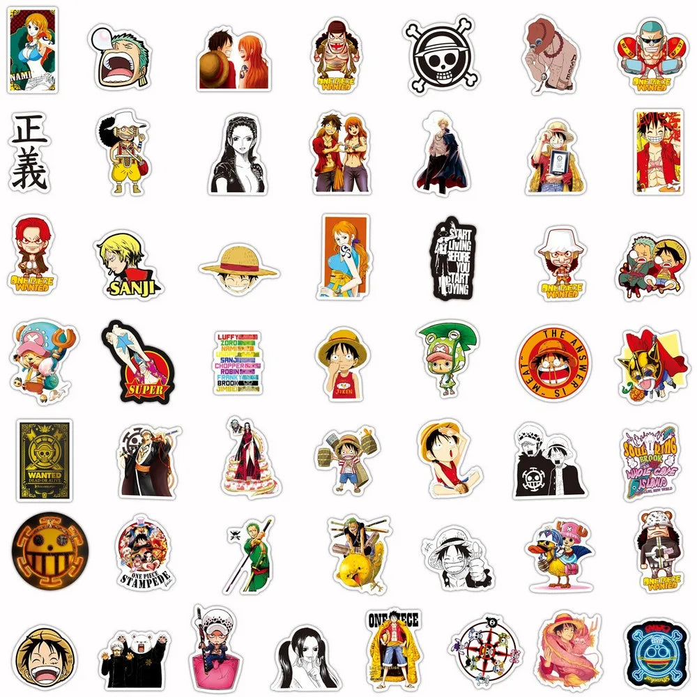 50/100Pcs Anime One Piece Stickers Notebook Motorcycle Skateboard Laptop Mobile Phone Case Cartoon Luffy Sticker for Kids Toy