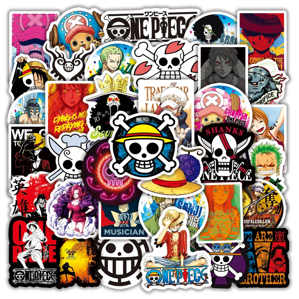 50/100Pcs Anime One Piece Stickers Notebook Motorcycle Skateboard Laptop Mobile Phone Case Cartoon Luffy Sticker for Kids Toy