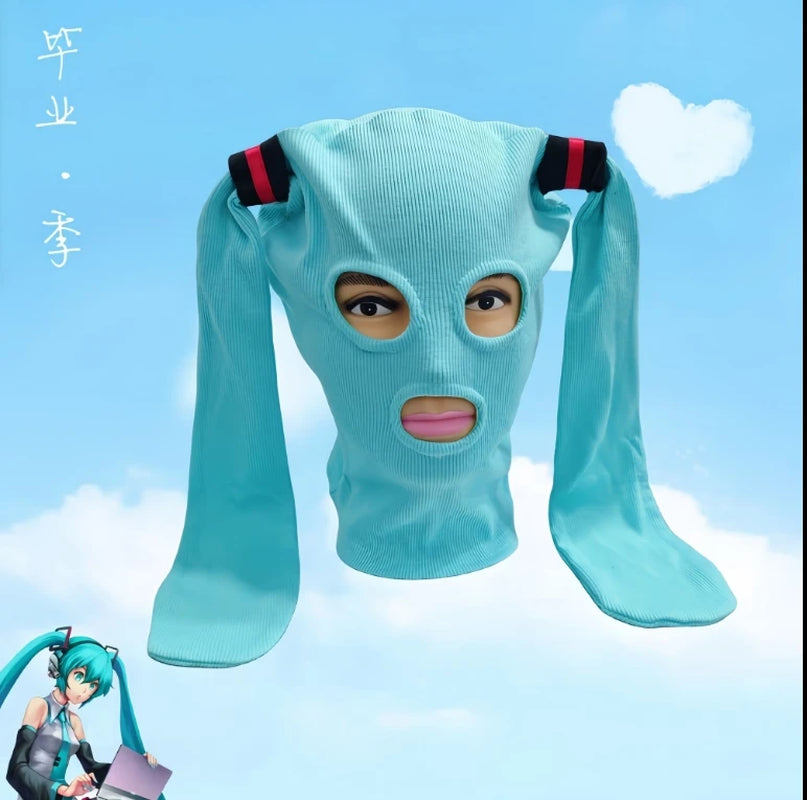Hatsune Miku Balaclava Mask Anime-Themed Hood Soft Breathable Fabric for Cosplay Street Fashion Conventions