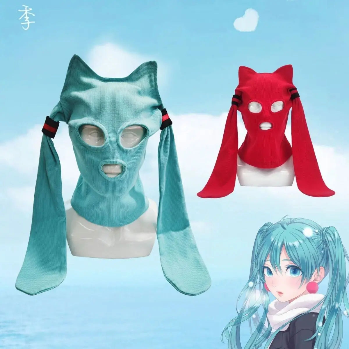 Hatsune Miku Balaclava Mask Anime-Themed Hood Soft Breathable Fabric for Cosplay Street Fashion Conventions