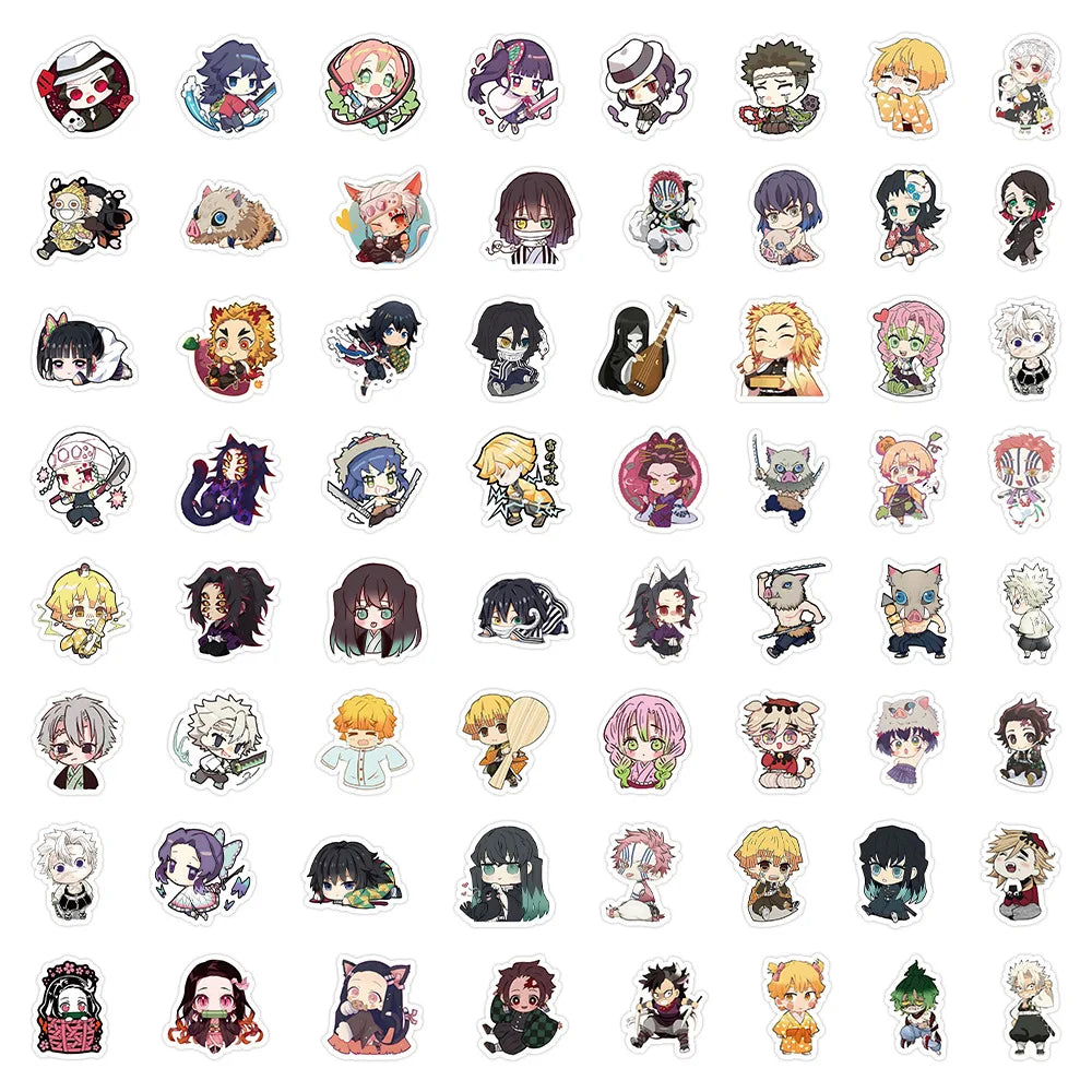 60Pcs Cute Cartoon Anime Demon Slayer Anime Stickers Decoration Laptop Phone Suitcase Notebook Label Stationery Sticker
