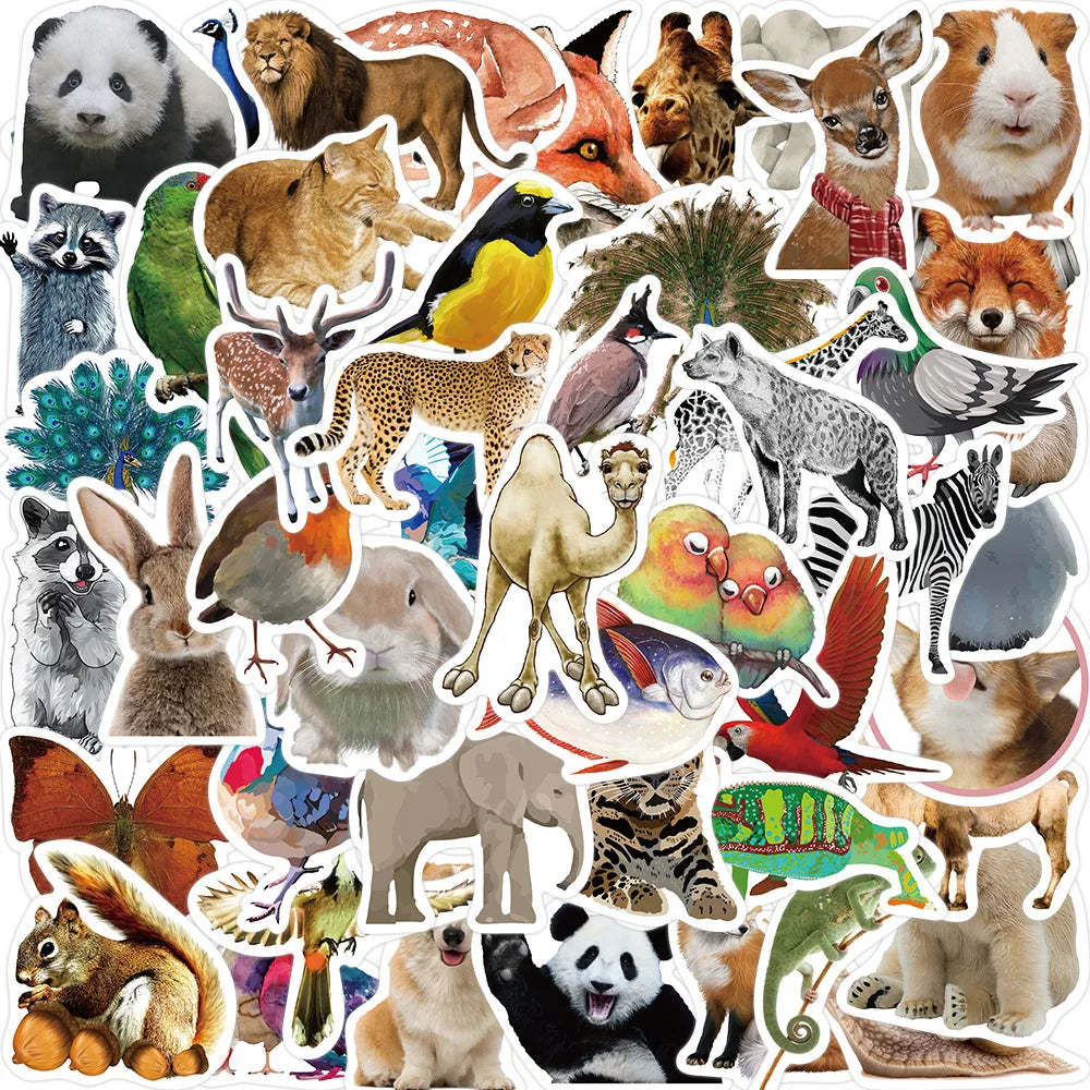 50Pcs Jungle Zoo Wild Animal Stickers DIY Diary Phone Case Handmade Scrapbook Aesthetic Stickers