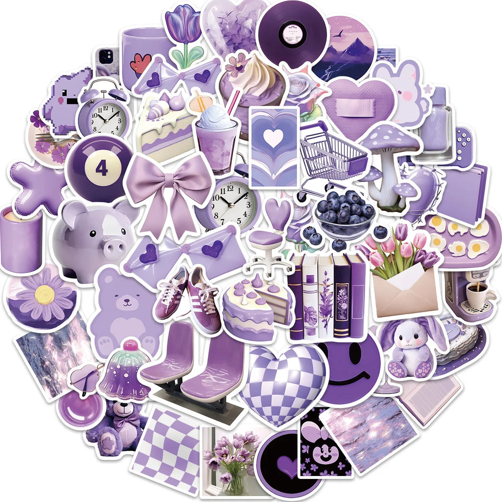 56PCS Purple Stickers Decals, Purple Aesthetic Graffiti Vinyl Stickers for Laptop Water Bottle Bike Phone