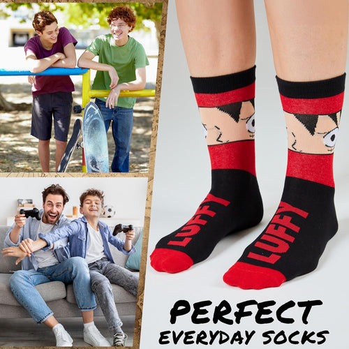 5 Pack Crew Socks for Men, Teens, Funny Anime Breathable Socks for Work, Sports, Novelty Gifts for Men