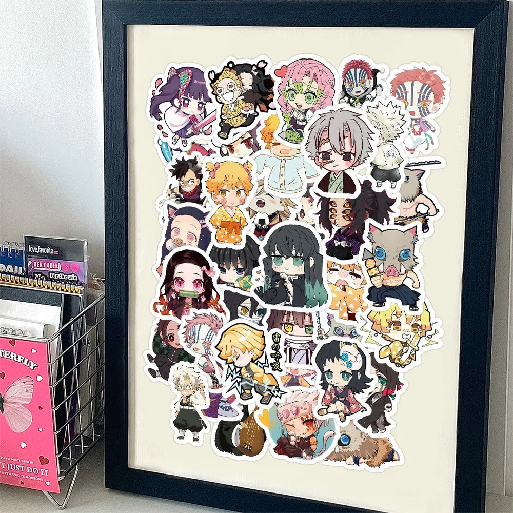 60Pcs Cute Cartoon Anime Demon Slayer Anime Stickers Decoration Laptop Phone Suitcase Notebook Label Stationery Sticker