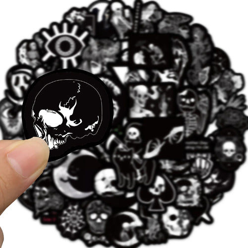 50PCS Black White Gothic Stickers,Goth Skull Stickers,Dark Stickers Waterproof Vinyl Stickers,For Water Bottles Phone