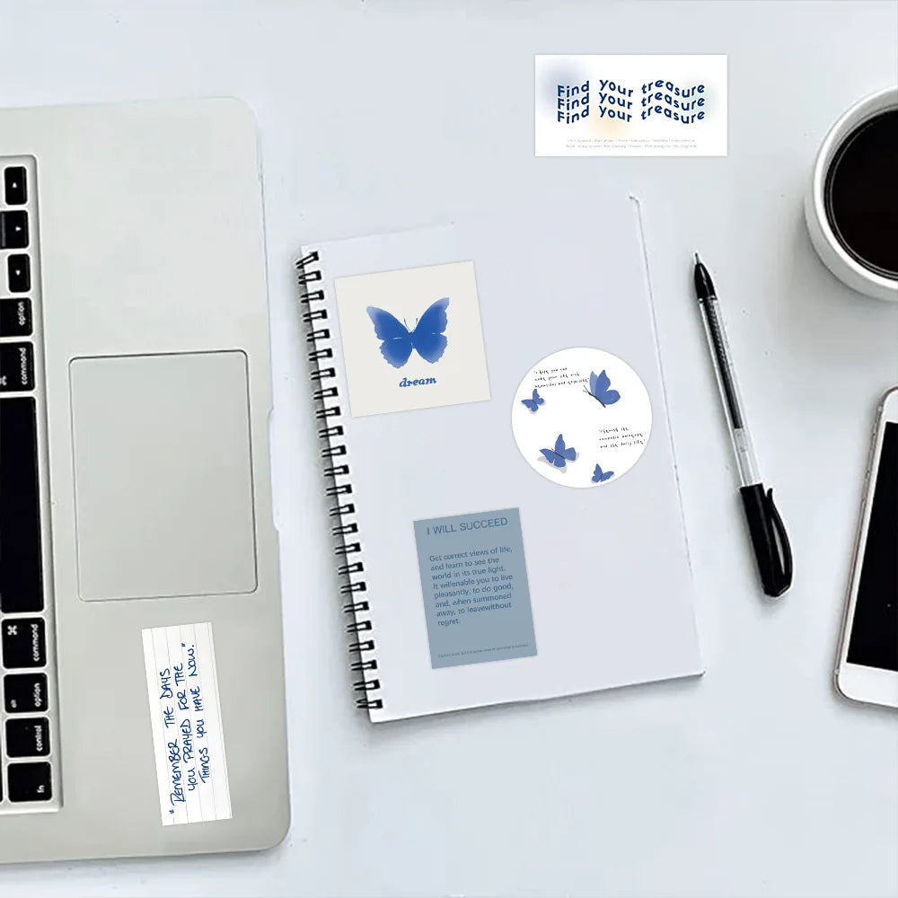 57Pcs Blue Stickers Aesthetic Waterproof Laptop Stickers Decals Water Bottle Laptop Computer Skateboard