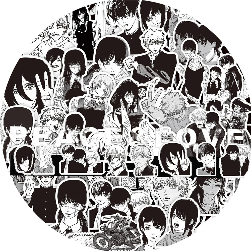 10/30/75Pcs Black and White Chainsaw Man Stickers Anime Decals Cool DIY Skateboard Laptop Phone Waterproof Cartoon Sticker Toys