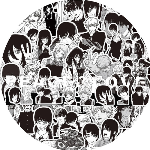 10/30/75Pcs Black and White Chainsaw Man Stickers Anime Decals Cool DIY Skateboard Laptop Phone Waterproof Cartoon Sticker Toys
