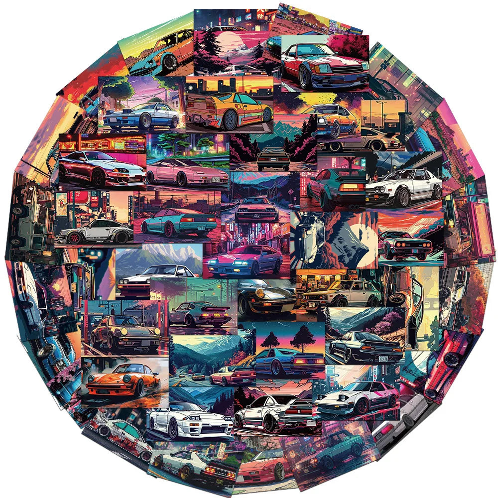 10/30/50Pcs Retrofit Racing JDM Stickers Anime Decals Graffiti Car Motorcycle Laptop Waterproof Cartoon Cool Sticker for Kid Toy