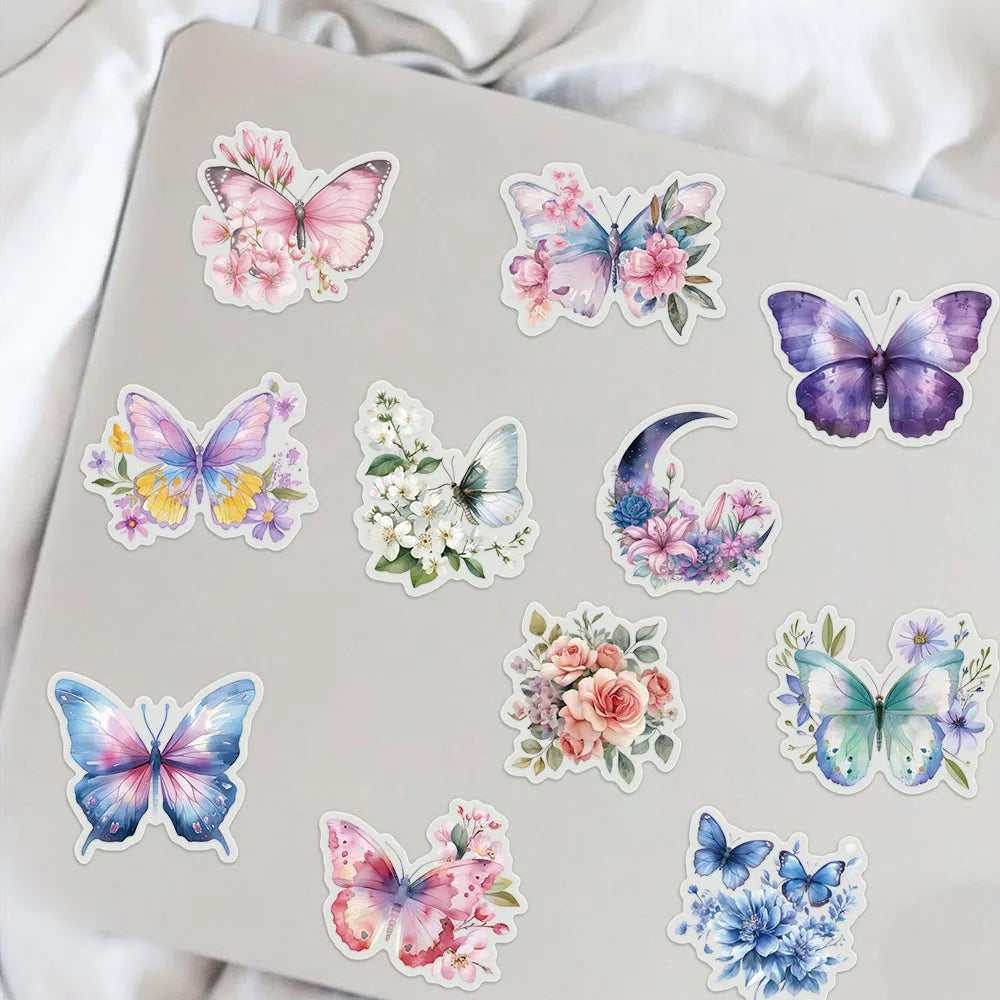 50PCS Butterfly Waterproof Stickers DIY Water Cup Stickers Mobile Phone Case Decoration Cute Stickers
