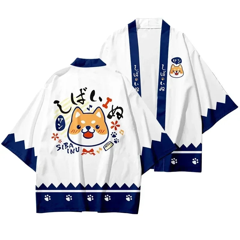 Bebovizi Japanese Style Cat Samurai Kimono Streetwear Men Women Cardigan Japan Harajuku Anime Robe Anime Clothes 2023 Summer