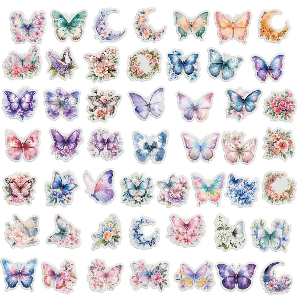 50PCS Butterfly Waterproof Stickers DIY Water Cup Stickers Mobile Phone Case Decoration Cute Stickers