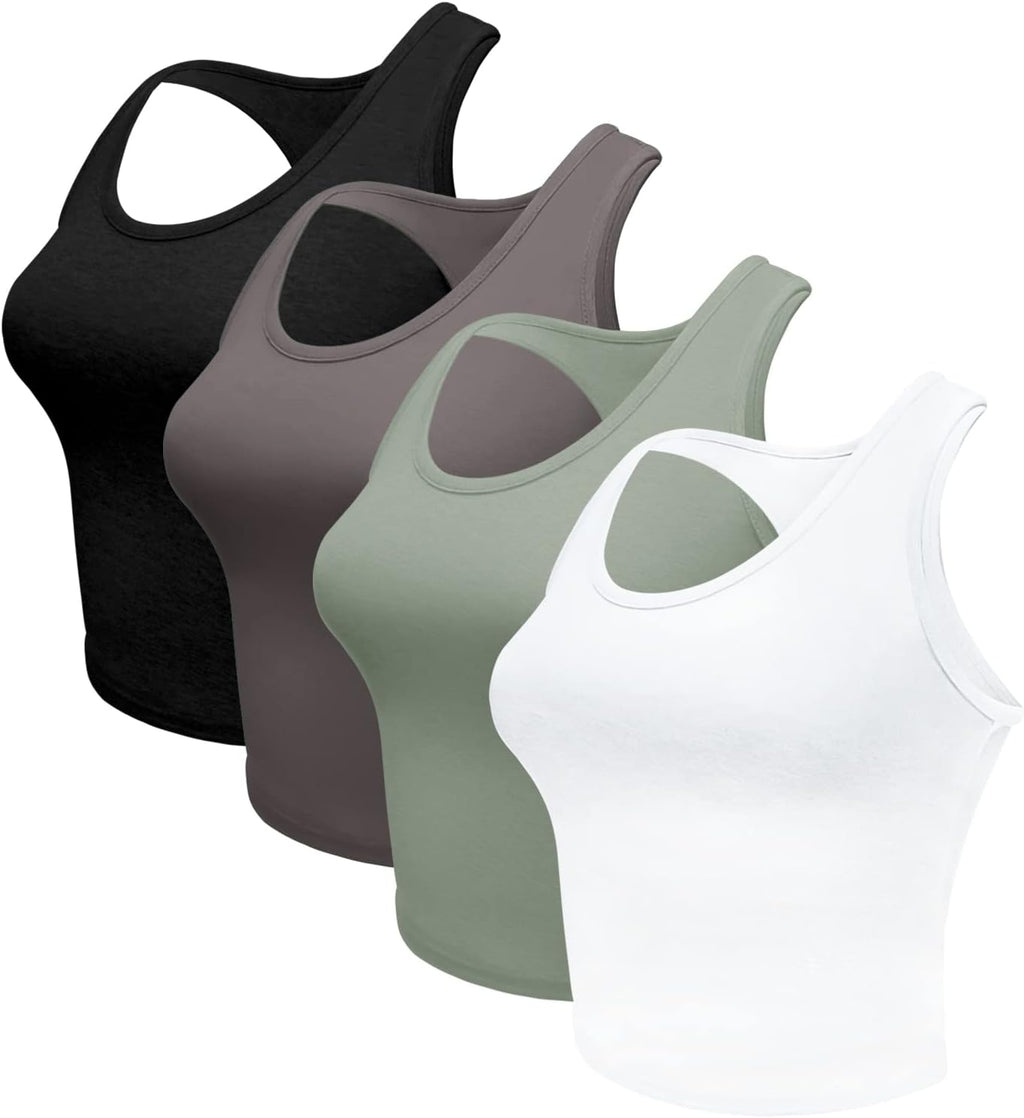 4 Pieces Women'S Crop Tops Cotton Basic Tank Tops Racerback Sleeveless Sports Workout Crop Tank Tops