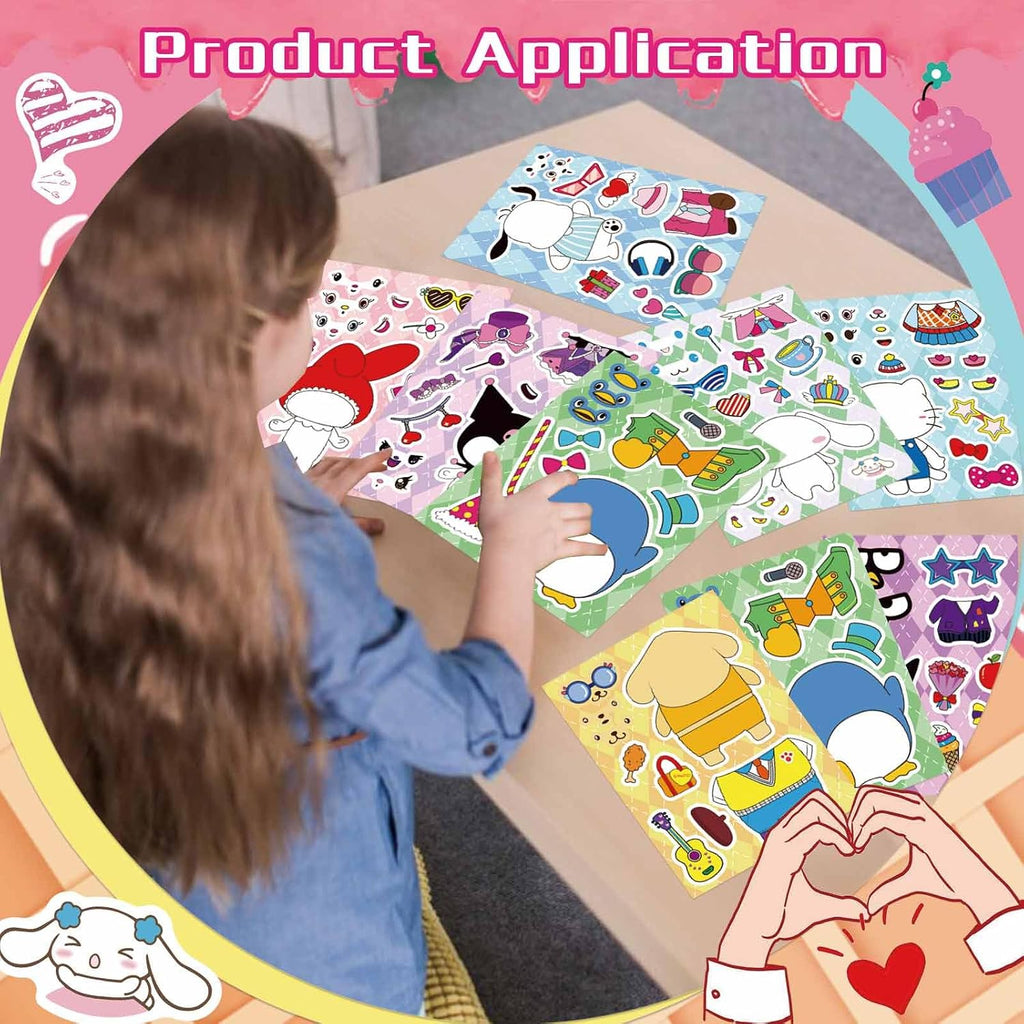 Cute Anime Stickers for Teen, 32 Sheets Make Your Own Cartoon Face Stickers, Teens Girls Boys, Classroom Rewards, Art Craft Party Supplies