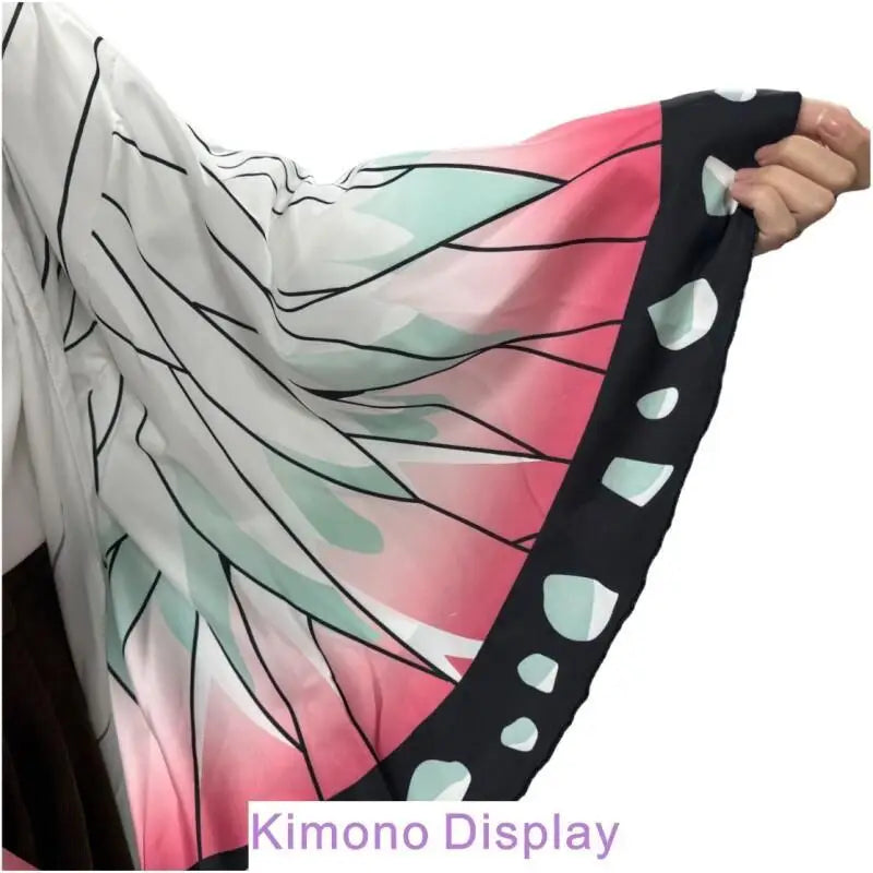 Summer Japanese Anime Shinobu Kocho Cosplay Costume for Women Butterfly Printing Big Sleeve Kimono Cardigan Hair Clip Ear Clip