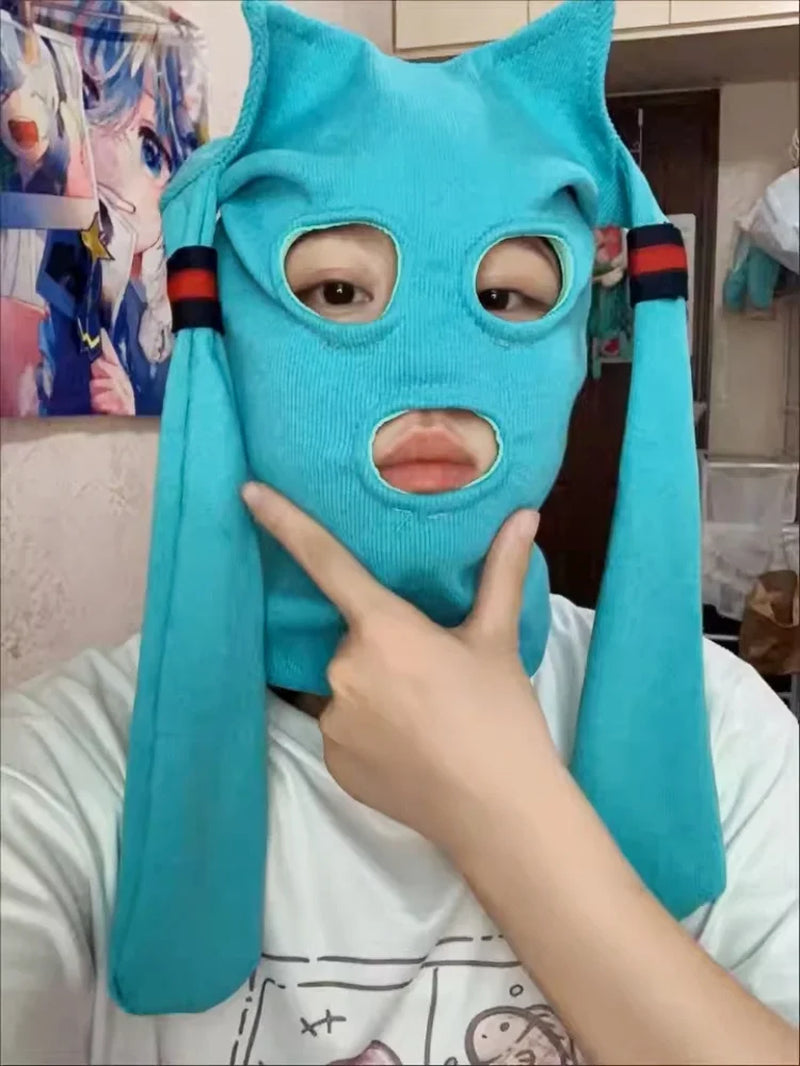 Hatsune Miku Balaclava Mask Anime-Themed Hood Soft Breathable Fabric for Cosplay Street Fashion Conventions