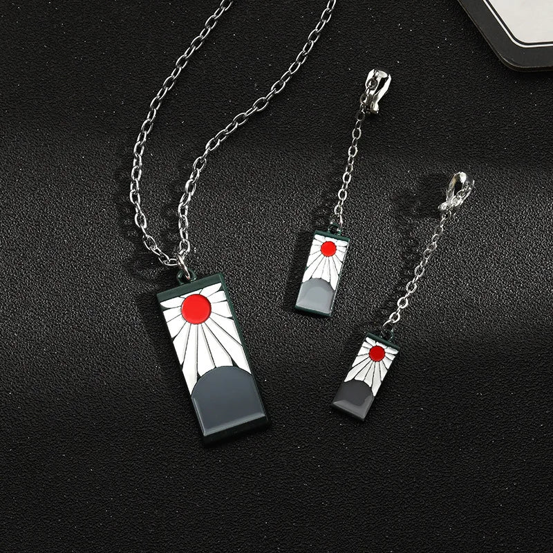 Demon Slayer Necklace Keychain Earrings Japanese Anime Cartoon Tanjiro Kamado Jewelry Gift for Women Girls
