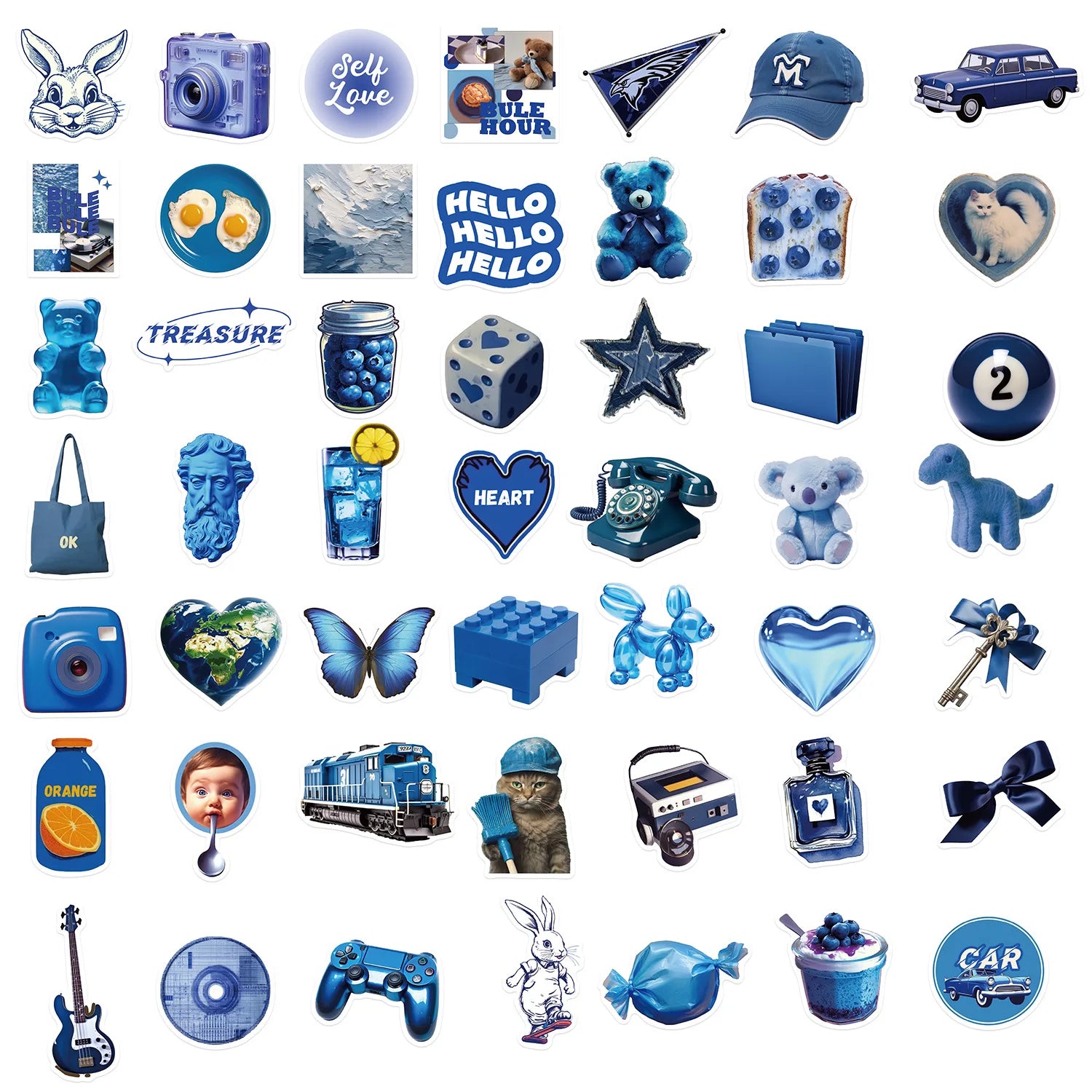 57Pcs Blue Stickers Aesthetic Waterproof Laptop Stickers Decals Water Bottle Laptop Computer Skateboard