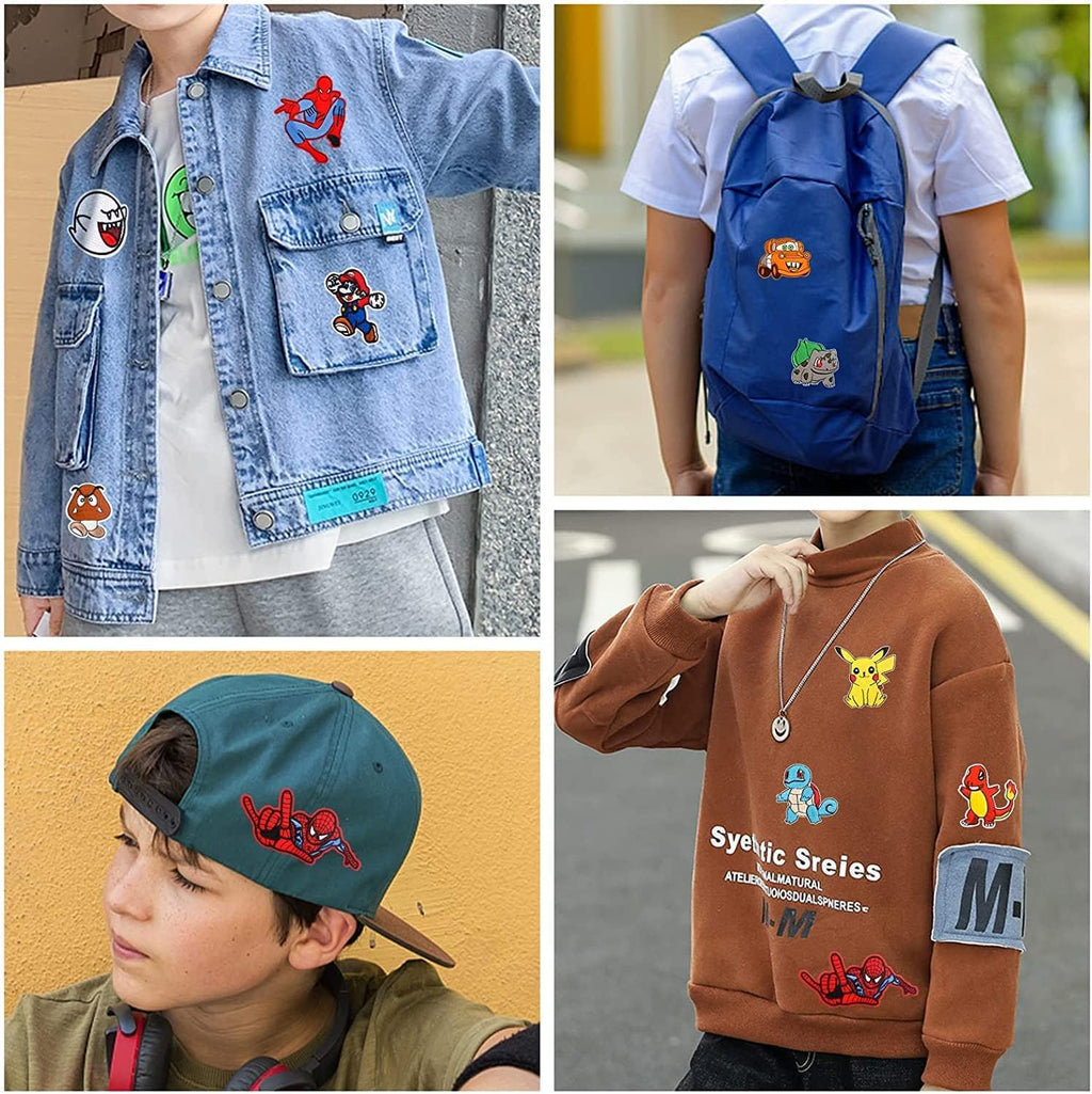18 Pieces Sew on Iron on Patches, Embroidered Applique Patches Fabric Repair Patch Cute Cartoon Anime Patches for Kids Adult Clothes Jeans Jackets Hats Shoes Backpacks