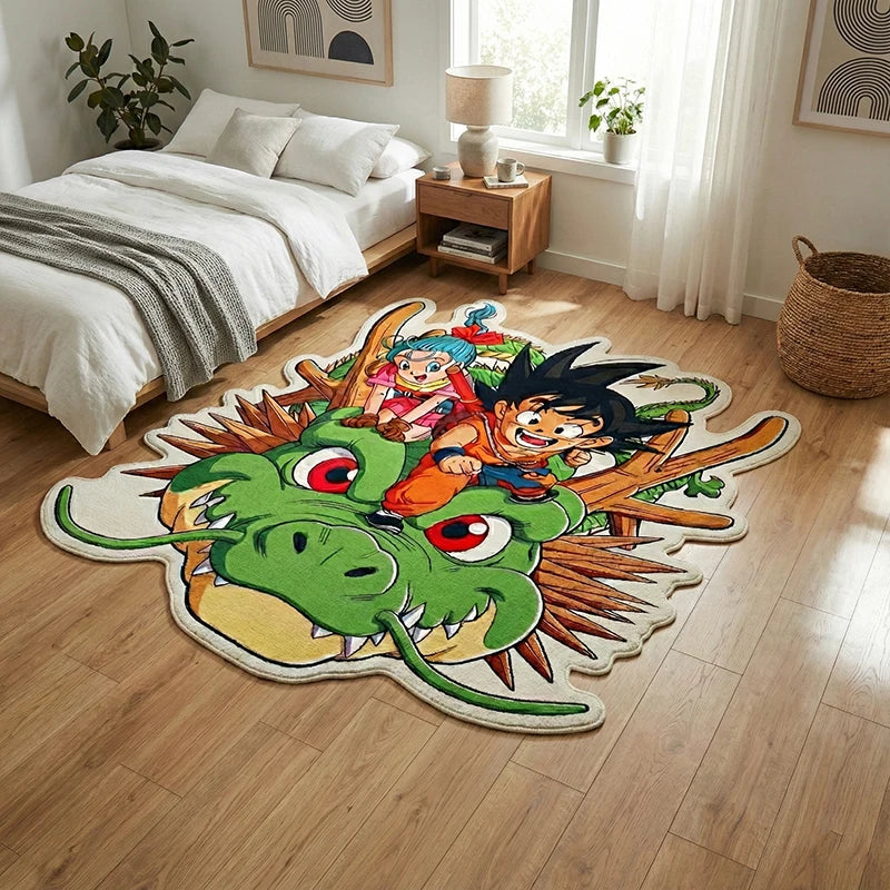 Dragon Ball Shenron Adventure Carpet – Playful Mat: Cute Goku & Bulma Design Cozy Accent for Anime-Themed Room Spaces