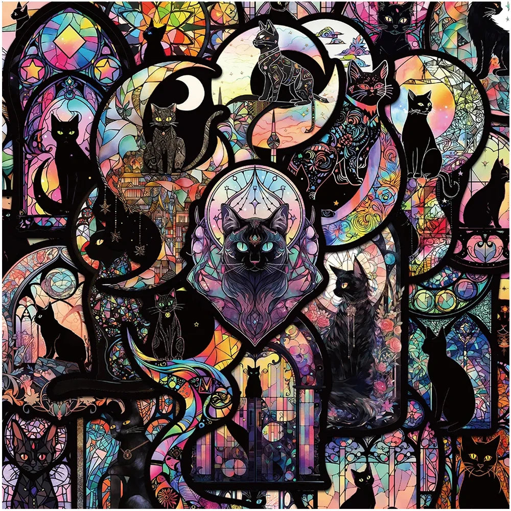 10/30/50Pcs Dark Gothic Black Cat Cartoon Stickers Aesthetic Graffiti Sticker Phone Suitcase Laptop Cool Tarot Waterproof Decals