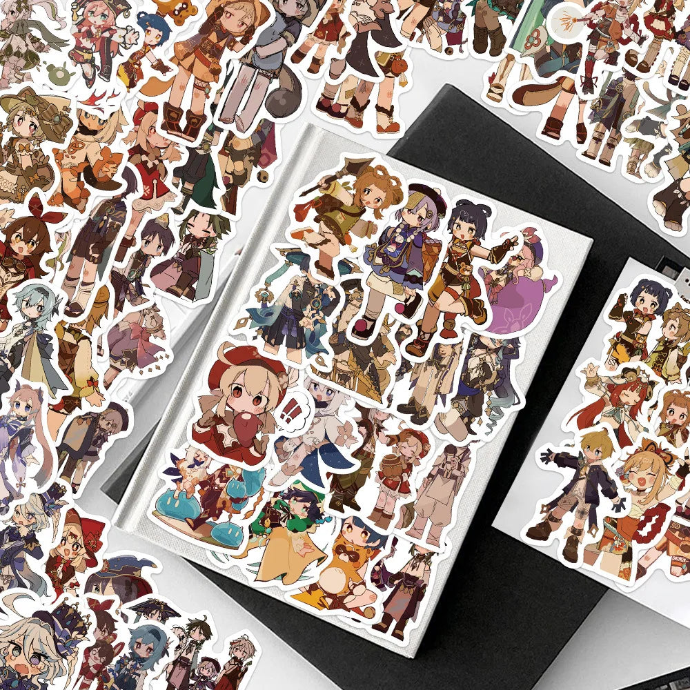 60Pcs Genshin Impact Stickers, Cute Cartoon Anime Game Stickers, Aesthetic Adhesive Vinyl Sticker Decals, Stickers for Phone