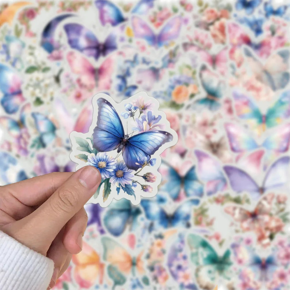 50PCS Butterfly Waterproof Stickers DIY Water Cup Stickers Mobile Phone Case Decoration Cute Stickers