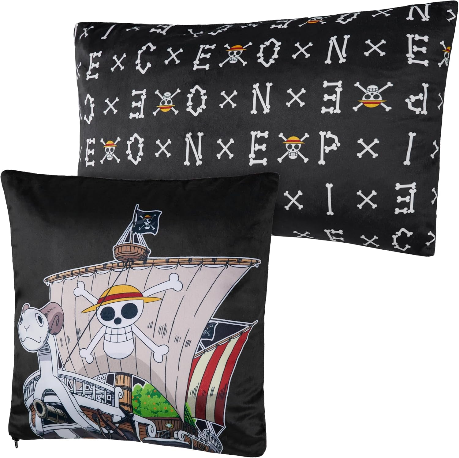 2-Pc Cushion Cover Set, Pillow Covers for Bed, Couch, Rectangular 20X12 In, Square 14 X14 In, Luffy Straw Hat Anime Gifts for Boys