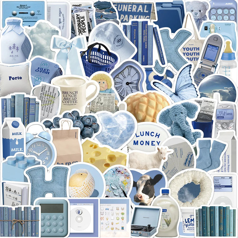 57Pcs Blue Stickers Aesthetic Waterproof Laptop Stickers Decals Water Bottle Laptop Computer Skateboard