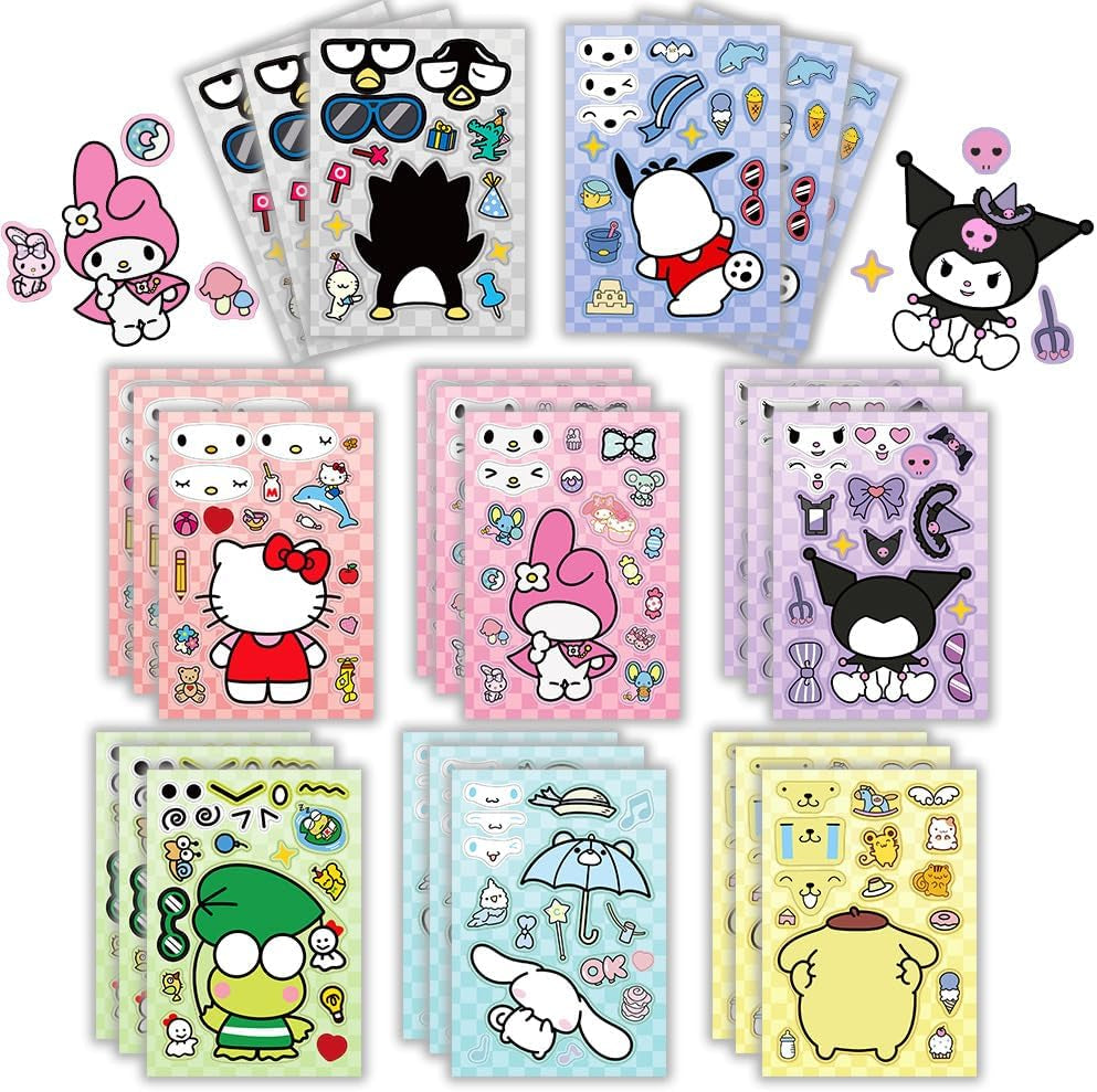 Cute Anime Stickers, 24Sheets Make Your Own Cartoon Anime Stickers, Make a Face Sticker, Classic Anime Themed Decals, Art Craft Party Supplies