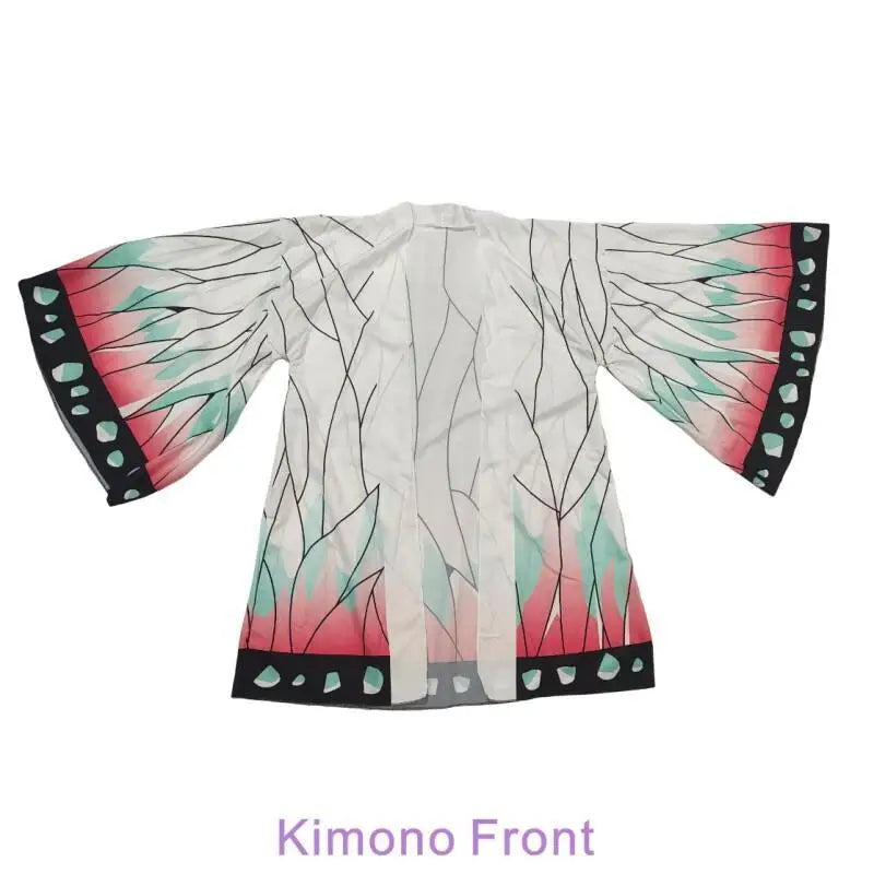 Summer Japanese Anime Shinobu Kocho Cosplay Costume for Women Butterfly Printing Big Sleeve Kimono Cardigan Hair Clip Ear Clip
