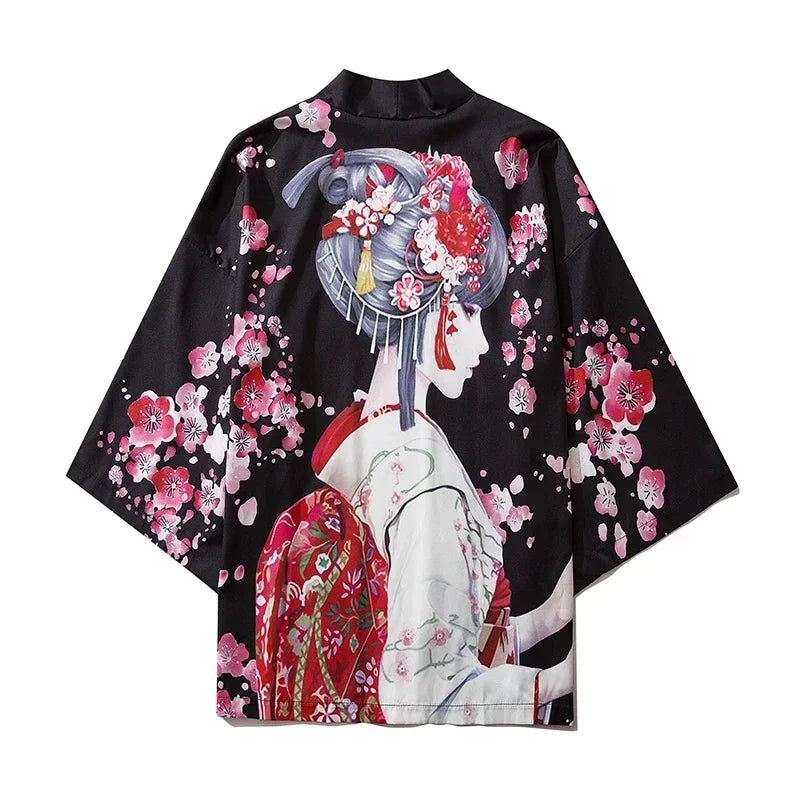 Bebovizi Japanese Style Cat Samurai Kimono Streetwear Men Women Cardigan Japan Harajuku Anime Robe Anime Clothes 2023 Summer