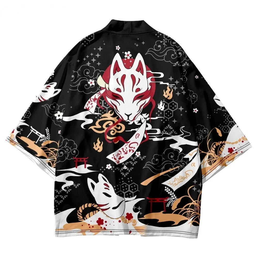 Bebovizi Japanese Style Cat Samurai Kimono Streetwear Men Women Cardigan Japan Harajuku Anime Robe Anime Clothes 2023 Summer