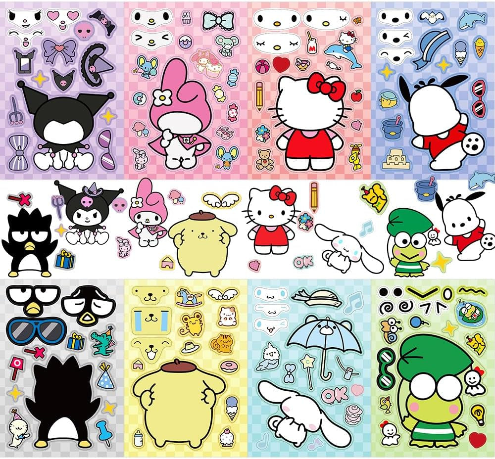 Cute Anime Stickers, 24Sheets Make Your Own Cartoon Anime Stickers, Make a Face Sticker, Classic Anime Themed Decals, Art Craft Party Supplies