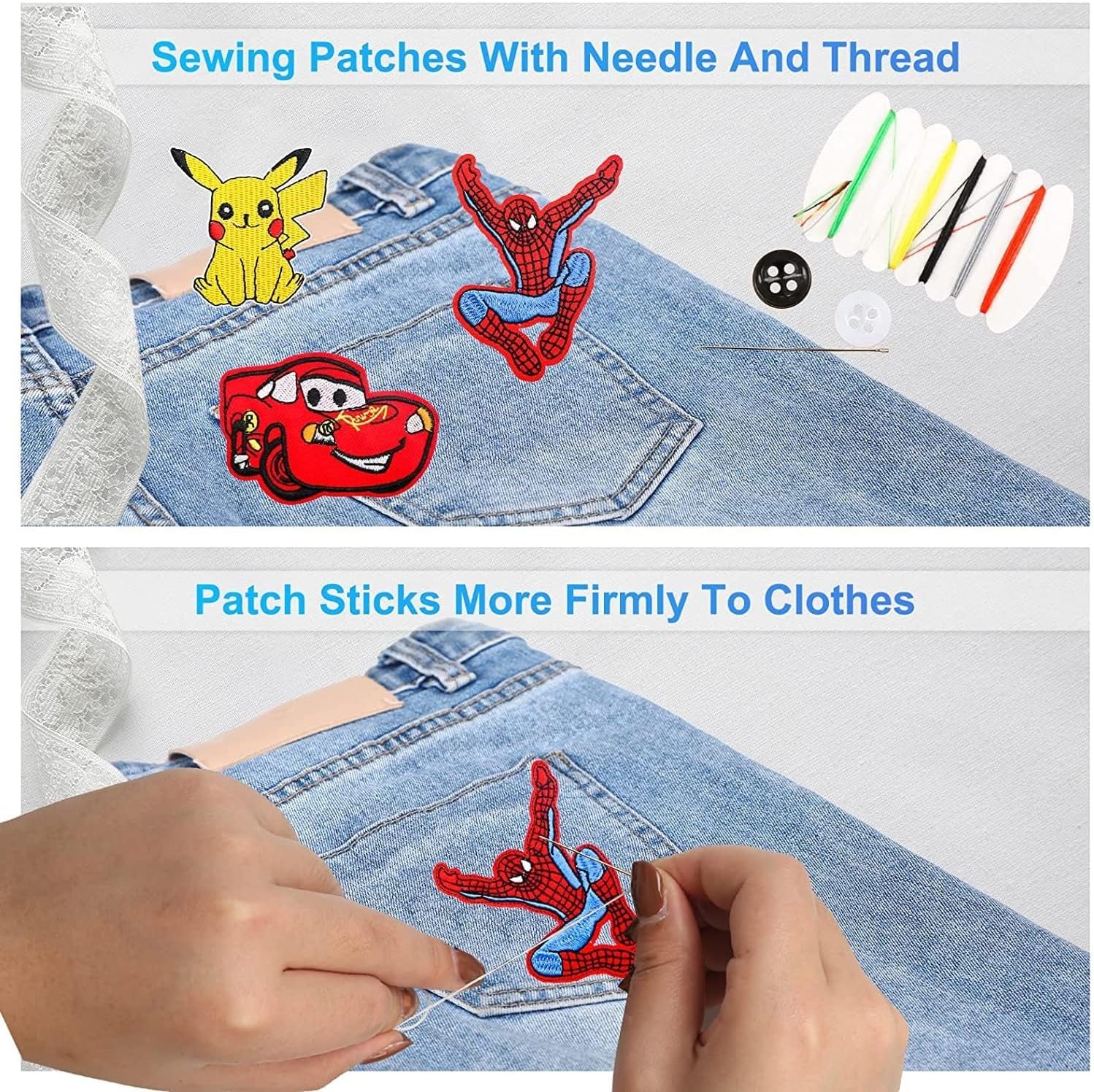18 Pieces Sew on Iron on Patches, Embroidered Applique Patches Fabric Repair Patch Cute Cartoon Anime Patches for Kids Adult Clothes Jeans Jackets Hats Shoes Backpacks