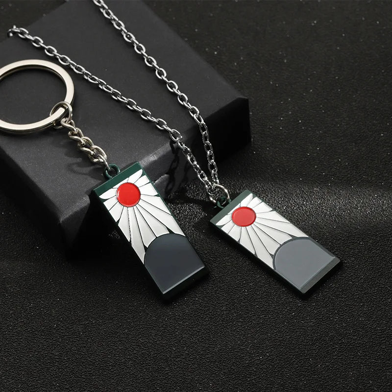 Demon Slayer Necklace Keychain Earrings Japanese Anime Cartoon Tanjiro Kamado Jewelry Gift for Women Girls