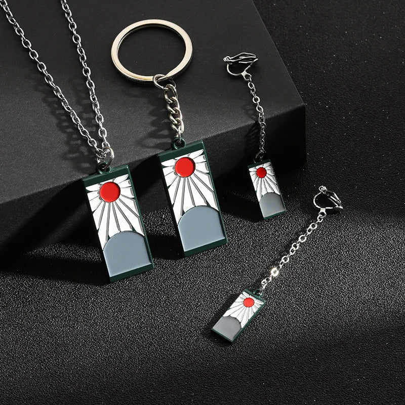 Demon Slayer Necklace Keychain Earrings Japanese Anime Cartoon Tanjiro Kamado Jewelry Gift for Women Girls