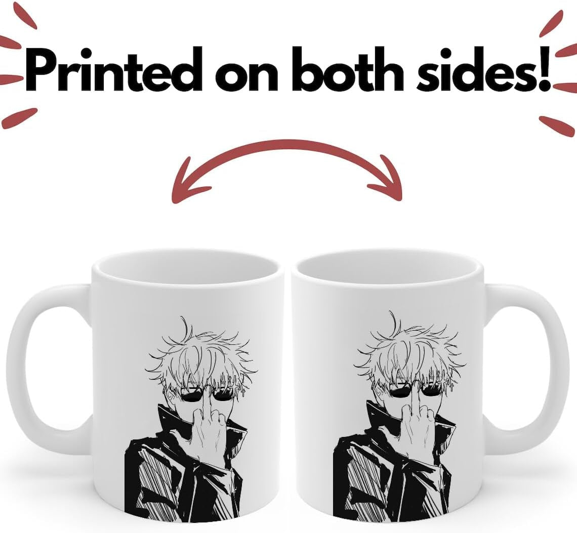 12 Oz Ceramic Mug Anime Cup Gojo Satoru Coffee for Anime Lovers Office Home Manga Gifts Accessories Hot and Cold Drinks Funny Manga Panel Character Design Gift for Him Her (Gojo Finger)