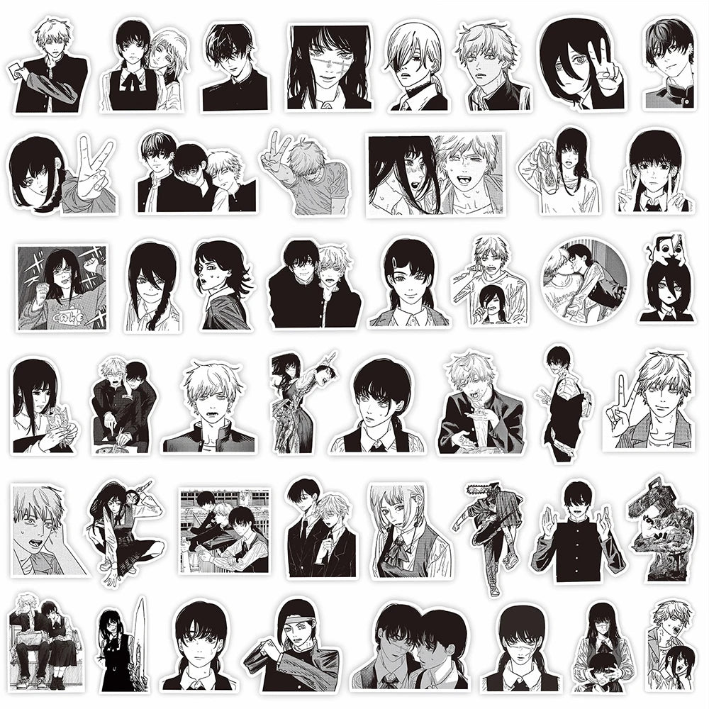10/30/75Pcs Black and White Chainsaw Man Stickers Anime Decals Cool DIY Skateboard Laptop Phone Waterproof Cartoon Sticker Toys