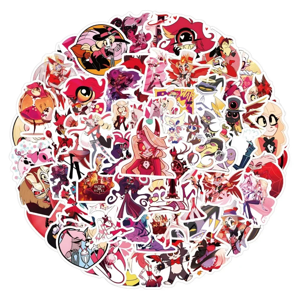 60/120Pcs Cartoon Hotel Graffiti Stickers Anime Figure Alastor Charlie Morton Skateboard Refrigerator Waterproof Stickers